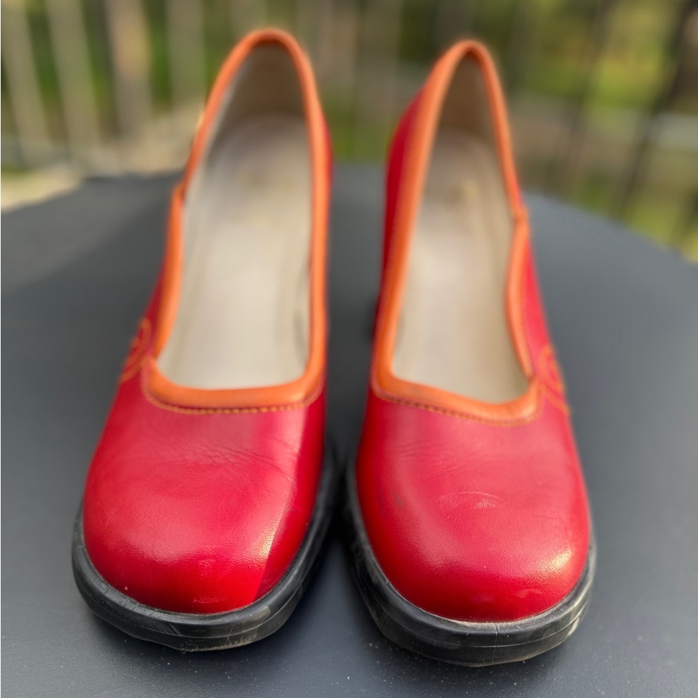 John Fluevog Vibrant Red and Orange Heels